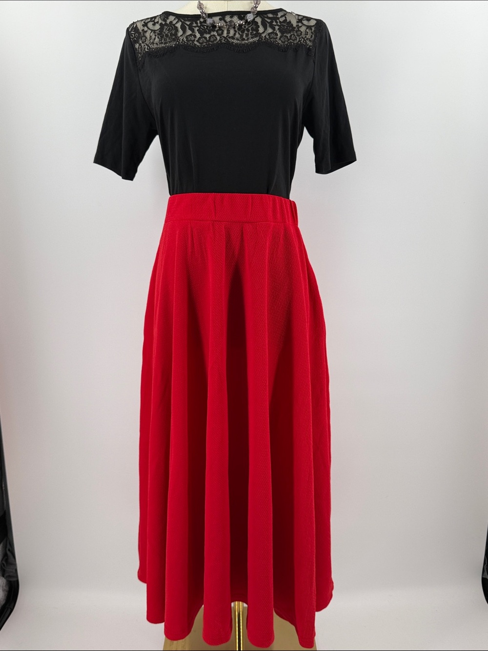 Vintage White Mark Red Maxi Skirt with Full Pleats